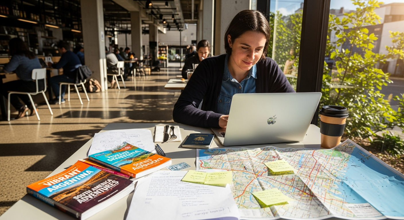 Travel notes and a Buenos Aires map laid out on a table